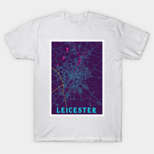 Leicester Neon City Map T-Shirt by tienstencil